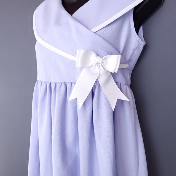 VINTAGE Babydoll Dress Empire Waist Lavender Purple Bow 60s Cotton Size S - Picture 6 of 8